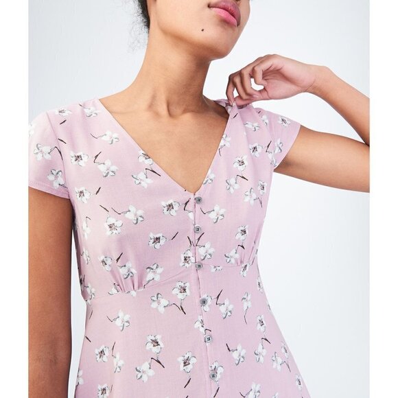 Aeropostale Pink Floral Short Sleeve Button Front Mini Shirt Dress XS - Picture 3 of 6